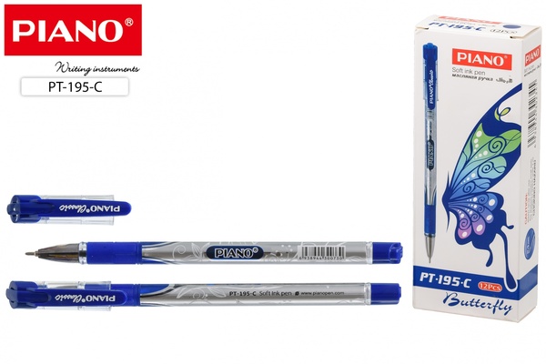 Ручка шариковая 0,7 мм "Piano Fine-top" масло, синяя, прозрачный корпус , резиновый держатель, иголь