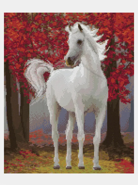 Алмазная мозаика 40*50 KiKi "Белый конь" на подрамнике полная выкладка