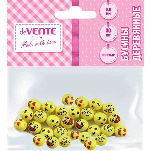 Бусины декоративные "deVENTE. Emoji" пластиковые, размер 0,8 см, 30 шт, желтые, с принтом, 