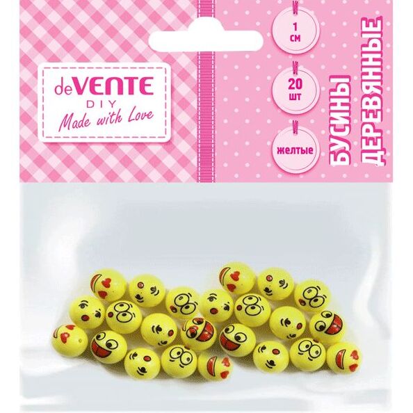 Бусины декоративные "deVENTE. Emoji" пластиковые, размер 1 см, 20 шт, желтые, с принтом, в пластиков
