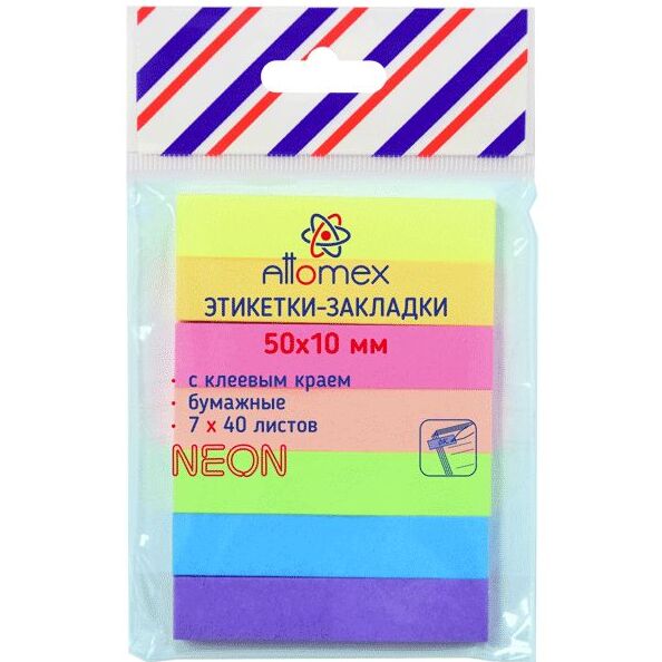Закладки бумажные "Attomex" 50x10 мм, 7x40 листов, 7 неоновых цветов