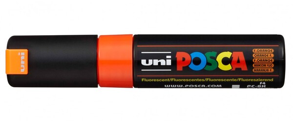 Маркер акрил. POSCA PC-8K флуоресцентно-оранжевый,до 8.0 мм,скошенныйнаконечник(номер цвета F4)