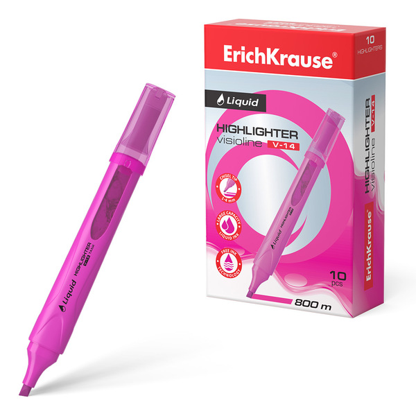 Маркер-текстовыделитель ErichKrause® Liquid Visioline V-14 Neon, розовый, жид.чернила 