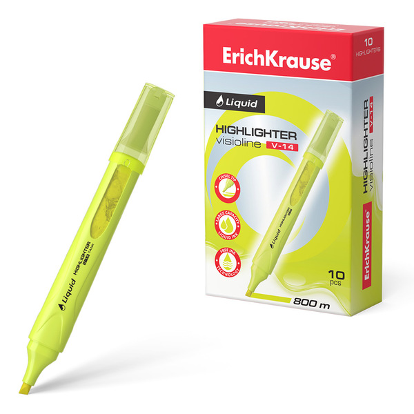 Маркер-текстовыделитель с жидкими чернилами ErichKrause® Liquid Visioline V-14 Neon, желтый