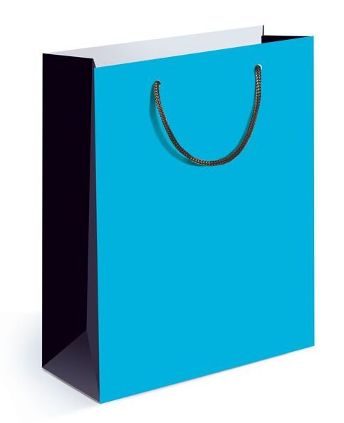 Пакет подарочный бум. (M) муж. голубой с черными боками 180х227х100