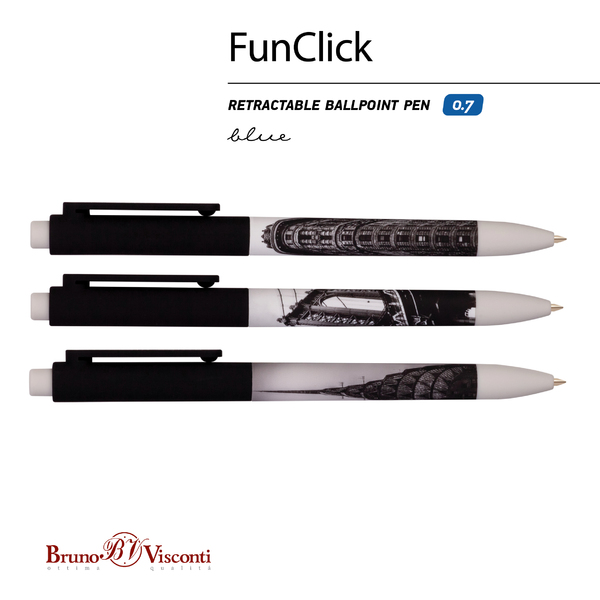 Ручка шариковая 0,7 мм "FunClick. New York" (3 вида), СИНЯЯ