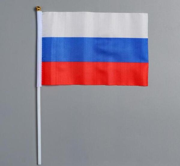 Флаг 14*21 см "России" шток 30 см, полиэфирный шёлк 