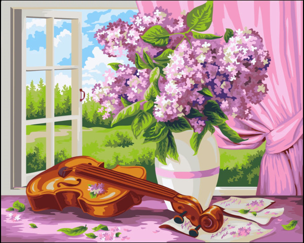 Картины по номерам 40*50 "Сирень и скрипка. Жанна Когай"