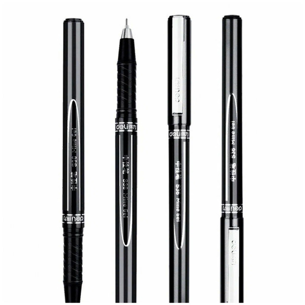 Ручка гелевая 0,5 мм Deli черные чернила черный корпус (линия 0,35мм)