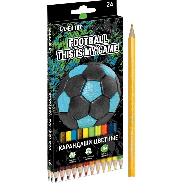 Карандаши 24 цв. "deVENTE. Football" 2М, диаметр грифеля 2,8 мм, шестигранные, в картонной коробке