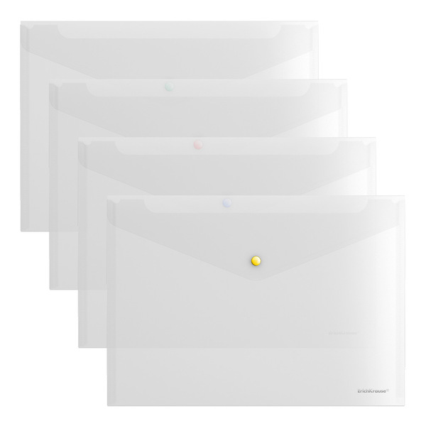 Папка-конверт на кн. А4 ErichKrause® Glossy Clear с цветной кнопкой, прозрачный 
