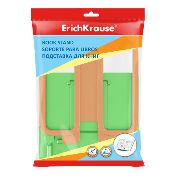 Подставка для книг пластиковая ErichKrause® Base, Neon Solid, зеленая с оранжевым держателем
