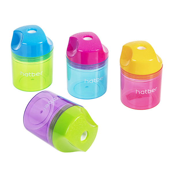 Точилка Hatber SPIKE Пластиковая Цветная с контейнером-Ассорти- 4 цв. 12шт. в картонной Дисплей-витр
