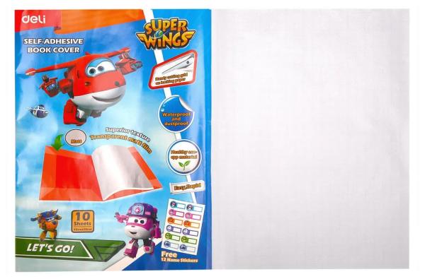 Пленка для книг Deli  Super Wings с липк.сл. (набор 10шт) ПП глад. прозр. 450х300мм