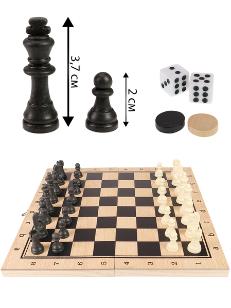 Шахматы, шашки, нарды "Рыжий кот" 24 х12 х3 см, 3в1  дерев. шах.фиг.- пластик, шашки-дерево