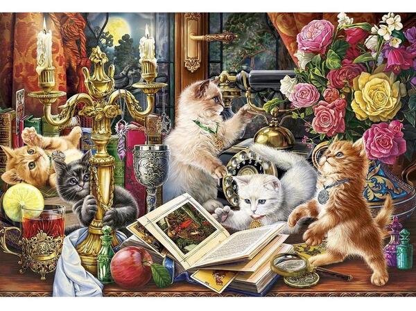 Картины по номерам 30*40 "Веселые котята на столе" Холст с красками