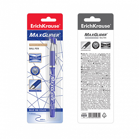 Ручка шариковая ErichKrause® MaxGlider®, Ultra Glide Technology, цвет  чернил синий (в блистере по 1