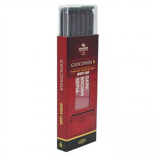 Сепия темная для цанговых карандашей 6 шт. Koh-I-Noor Gioconda 4378, D=5,6мм / L=120мм