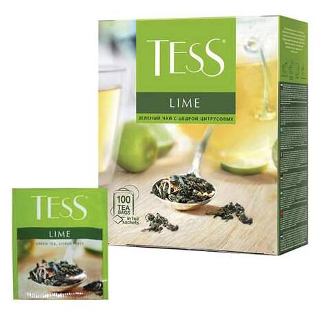 Чай Tess "Lime", зеленый с цедрой цитрусовых, 100 пакетиков