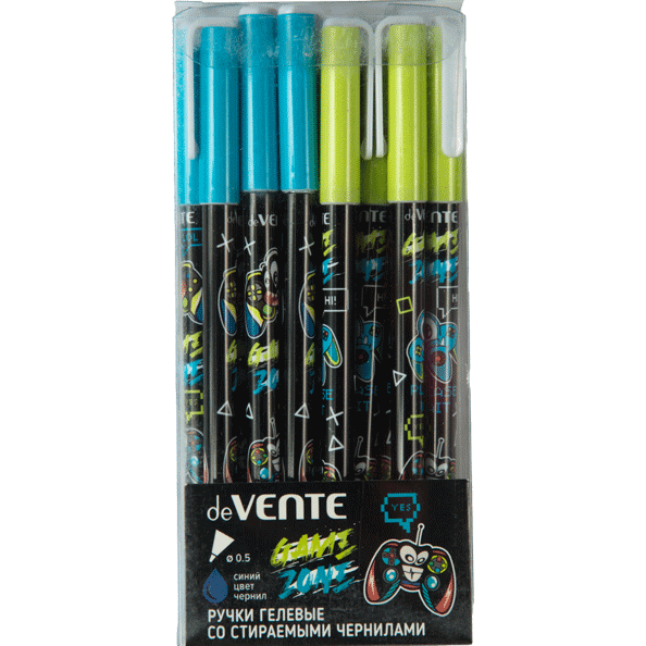 Ручка гелевая 0,5 мм стираемая "deVENTE. Game Zone" с ластиком, синяя 2 дизайна корпуса ассорти, сме