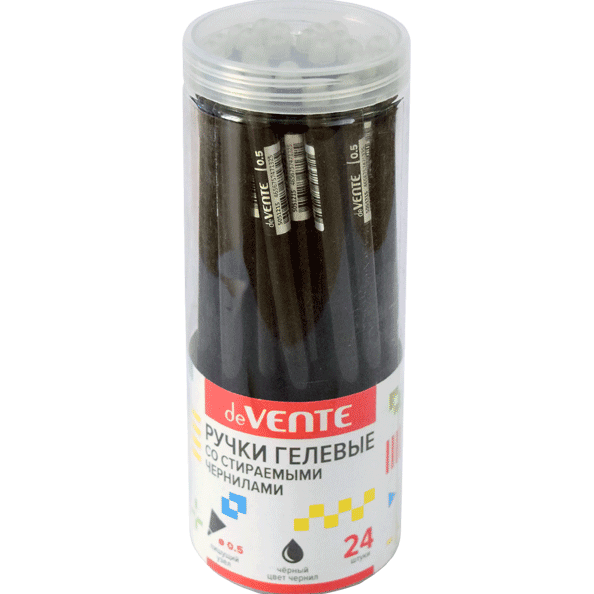 Ручка гелевая 0,5 мм стираемая "deVENTE. Simple" увеличенный объём чернил, черная, прозрачный корпус