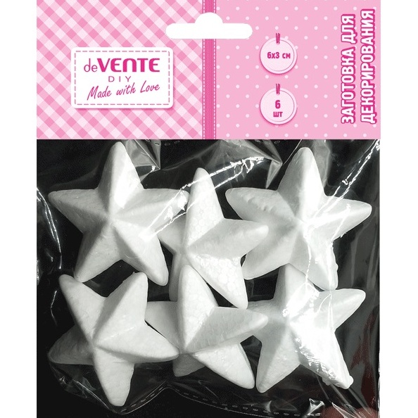Заготовка для декорирования "deVENTE. Звезды" из пенополистирола, 60x30 мм, 6 шт, в пластиковом паке