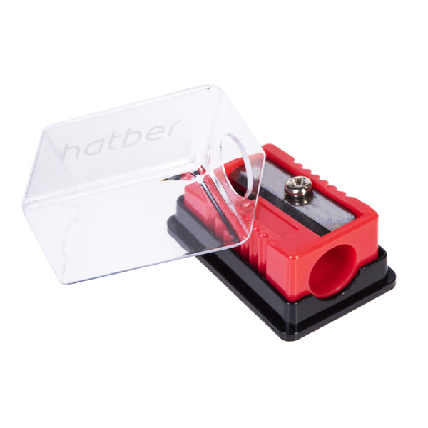 Точилка Hatber SCHOOL Пластиковая Цветная с контейнером-Ассорти- 4 цв. 24шт в картонной Дисплей-витр