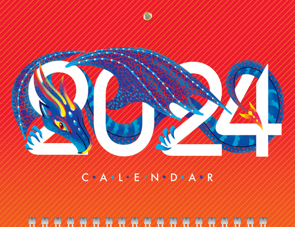 Календарь 2024 3-х блоч. на 1 гр. МИНИ-1 "Год Дракона" 195х440мм бум. мелован. цветной блок с бегунк