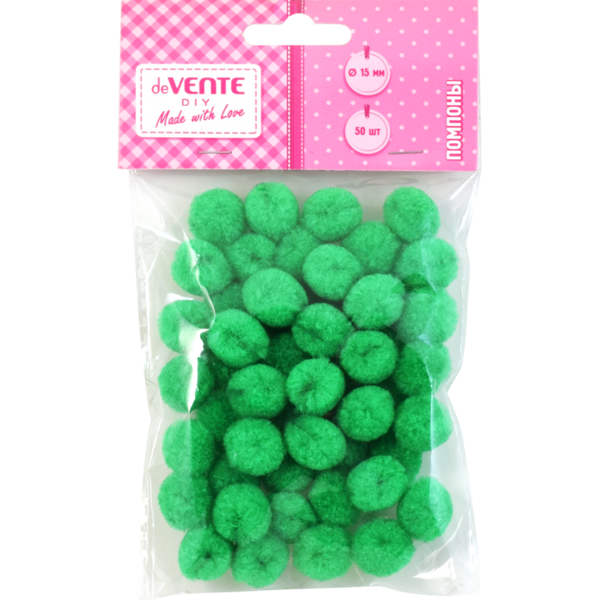 Набор помпонов для творчества "deVENTE" 15 мм, 50 шт, цвет зеленый, в пластиковом пакете с блистерны