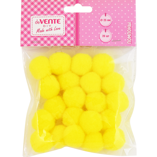 Набор помпонов для творчества "deVENTE" 25 мм, 20 шт, цвет желтый, в пластиковом пакете с блистерным