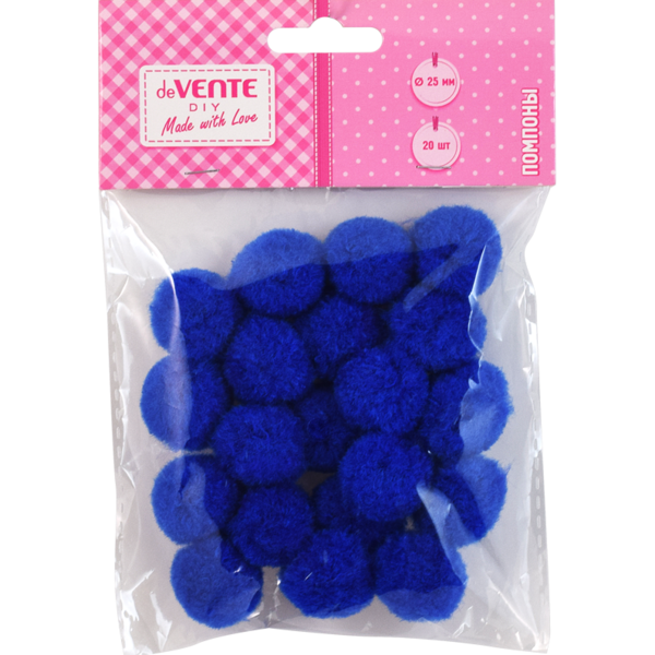 Набор помпонов для творчества "deVENTE" 25 мм, 20 шт, цвет синий, в пластиковом пакете с блистерным 