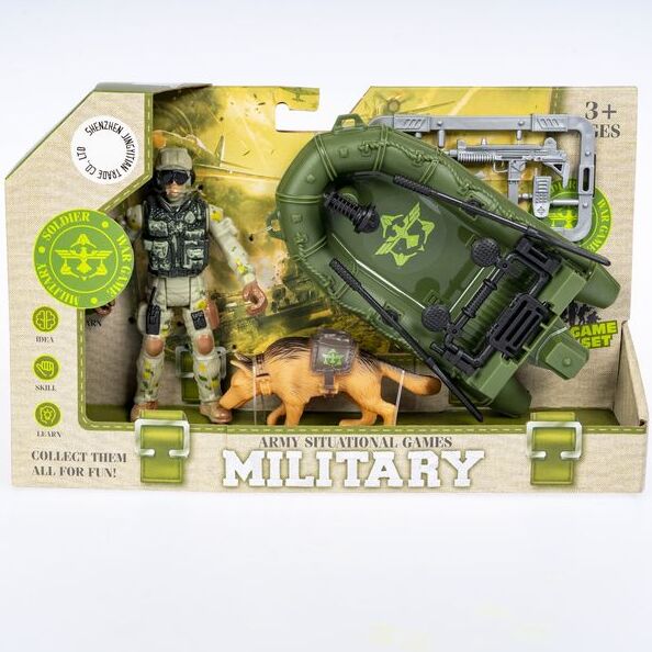Игровой военный набор MILITARY (фигурки солдата и собаки, мотор. лодка, доп. вооружение), 