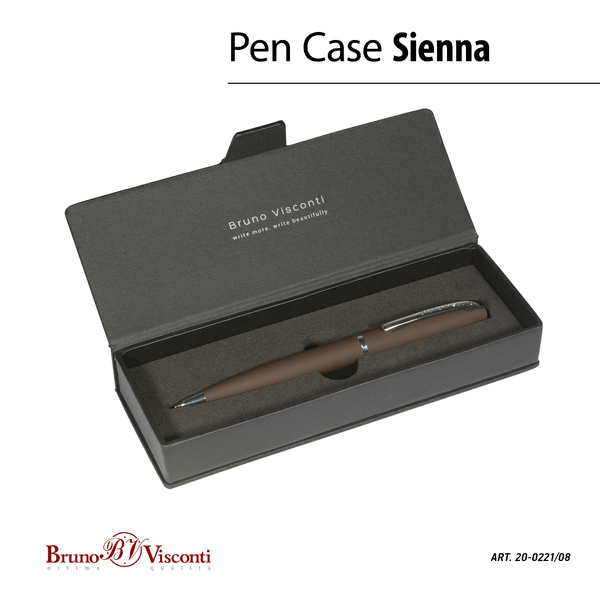 Ручка "SIENNA" в футляре из экокожи 1.0 ММ, СИНЯЯ (корпус коричневый, футляр черный)