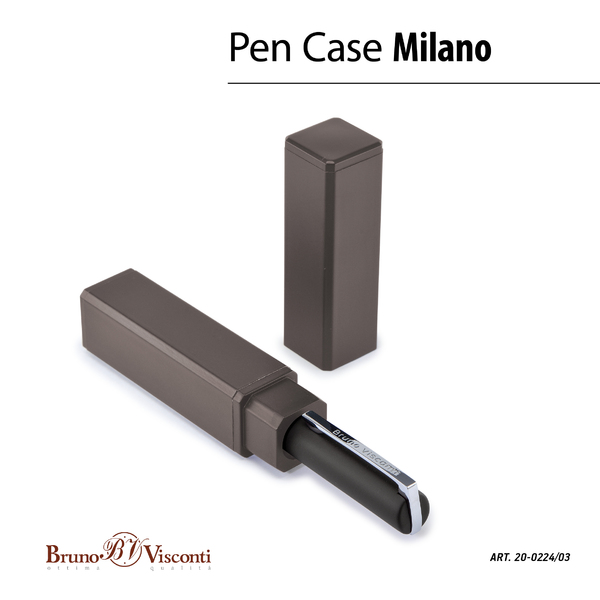 Ручка "MILANO" в тубусе прямоугольной формы 1,0 ММ, СИНЯЯ  (корпус черный, футляр серый)