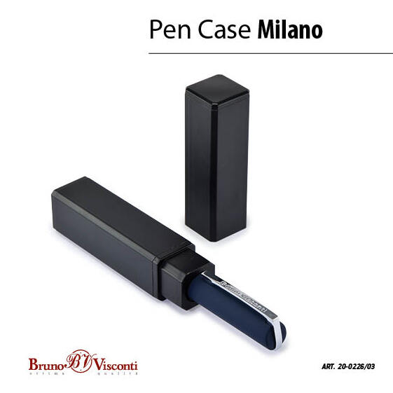 Ручка "MILANO" в тубусе прямоугольной формы 1,0 ММ, СИНЯЯ  (корпус синий, футляр черный)