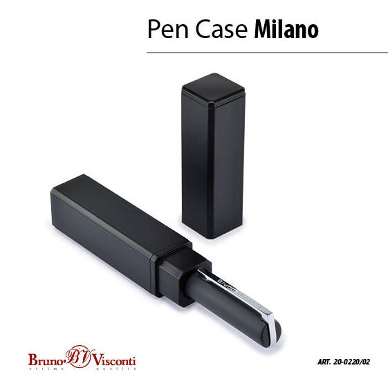 Ручка "MILANO" в тубусе прямоугольной формы 1,0 ММ, СИНЯЯ  (корпус серый, футляр черный)