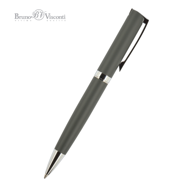 Ручка "MILANO" в тубусе прямоугольной формы 1,0 ММ, СИНЯЯ  (корпус серый, футляр черный)