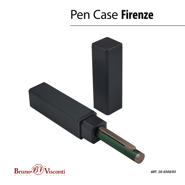 Ручка "FIRENZE" в тубусе прямоугольной формы 1.00 ММ, СИНЯЯ (корпус зеленый, футляр черный)