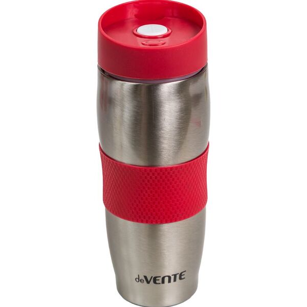 Термокружка "deVENTE. Coffee Mug" 370 мл, 6,9x19,8 см, 8-12 часов, нержав. сталь, с красным силикон.