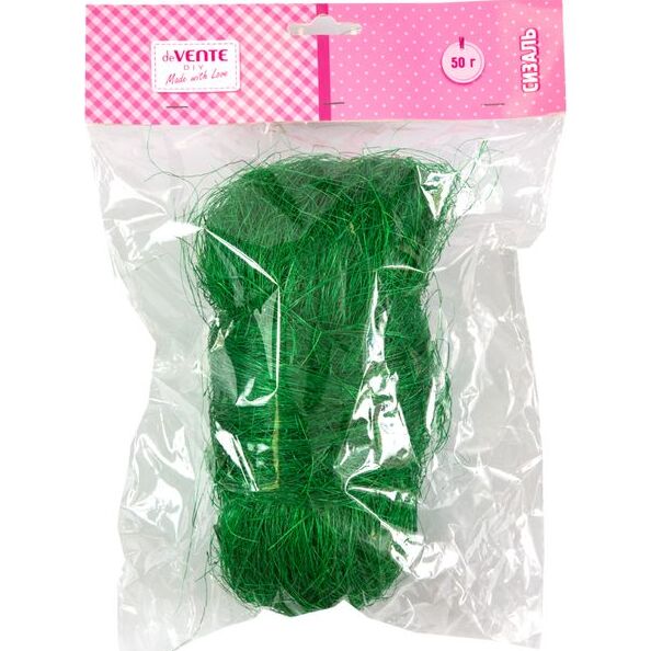 Волокно сизалевое натуральное "deVENTE" 50 г, светло-зеленое, в пластиковом пакете с блистерным подв
