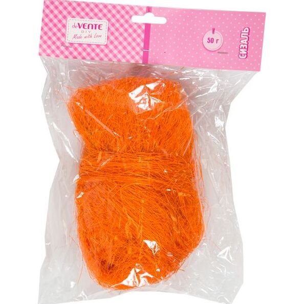 Волокно сизалевое натуральное "deVENTE" 50 г, оранжевое, в пластиковом пакете с блистерным подвесом