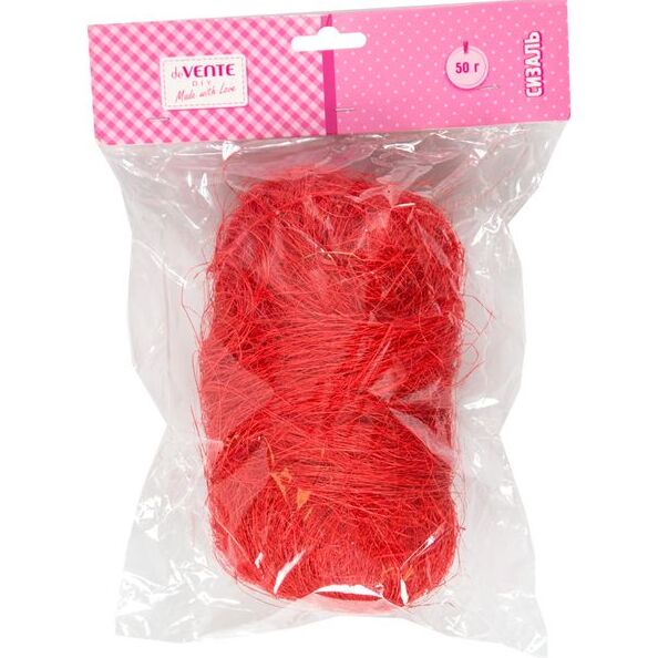 Волокно сизалевое натуральное "deVENTE" 50 г, красное, в пластиковом пакете с блистерным подвесом