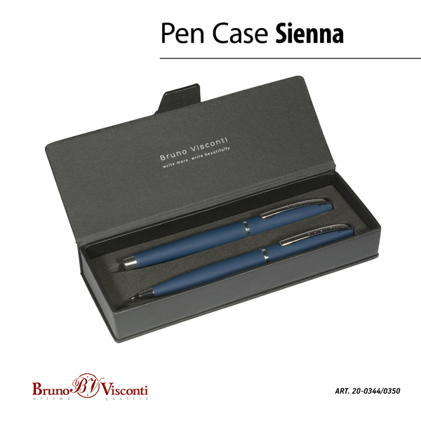 НАБОР ручка перьевая 0,7 мм "SIENNA" и карандаш механический 0.7ММ (корпус синий, футляр черн)