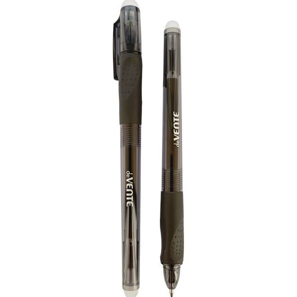 Ручка гелевая 0,7 мм стираемая "deVENTE School" с ластиком, Чёрная полупрозрачный чёрный корпус
