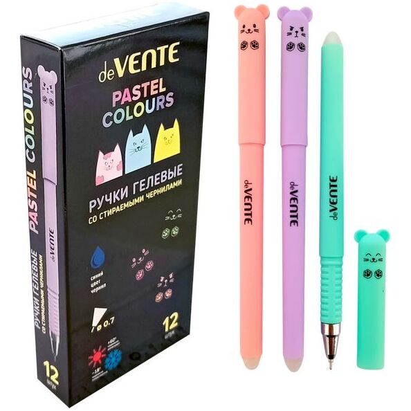 Ручка гелевая 0,7 мм стираемая "deVENTE. Kitty" с ластиком, Синяя корпус с покрытием Soft Touch,3 цв