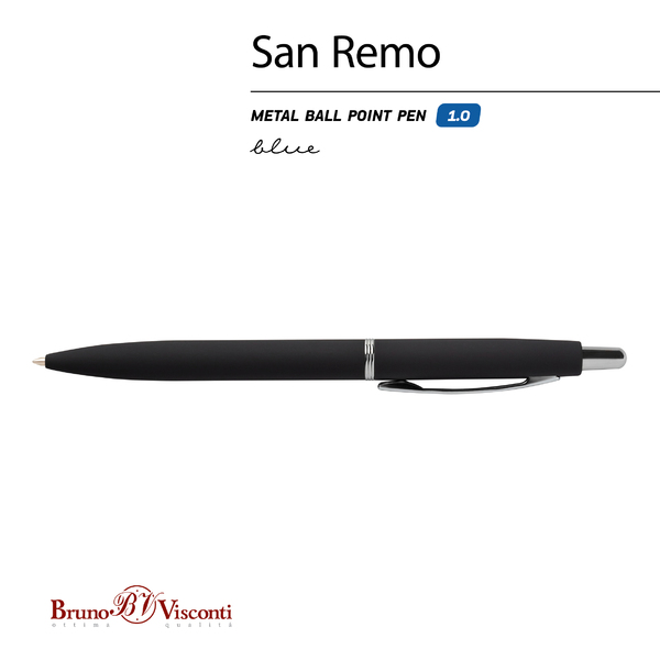 Ручка "SAN REM" шарик. автомат.ЧЕРНЫЙ метал. корпус графит 1.0 ММ, СИНЯЯ 