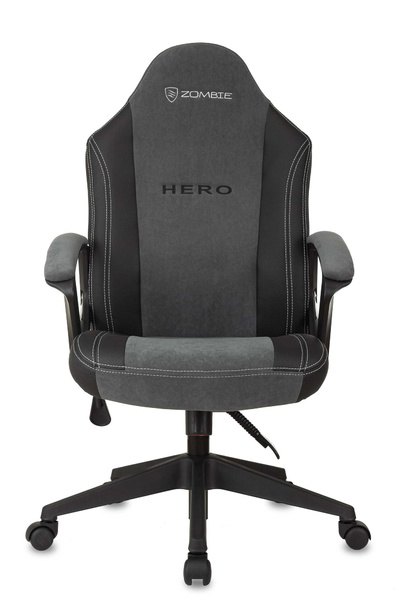 Кресло игровое Zombie Hero серый ткань/эко.кожа крестов. пластик
