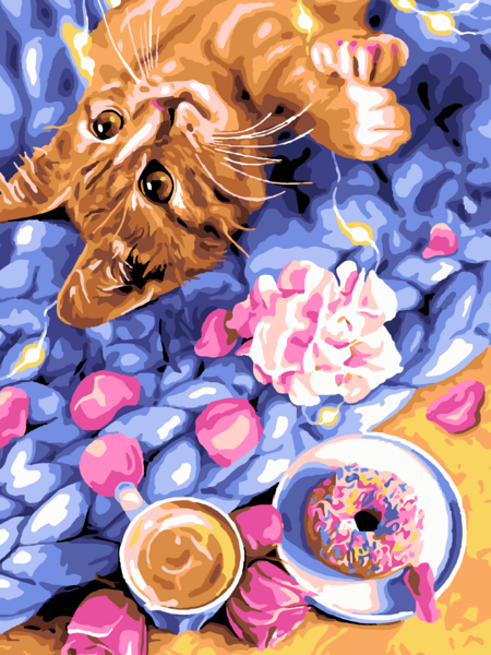 Картина по номерам на картоне 20*28,5 см "Кот и сладости"