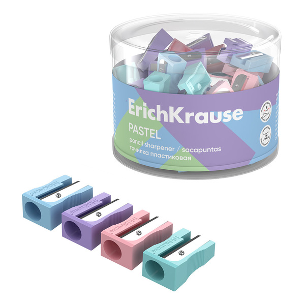 Точилка пластиковая ErichKrause EasySharp, Pastel, ассорти (в тубусе по 60 шт)