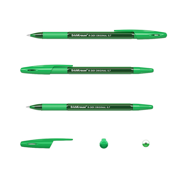 Ручка шариковая 0,7 мм ErichKrause® R-301 Original Stick&Grip цвет чернил зеленый 